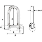 Wichard SelfLocking Long D Shackle  10mm Diameter  1332 1215W